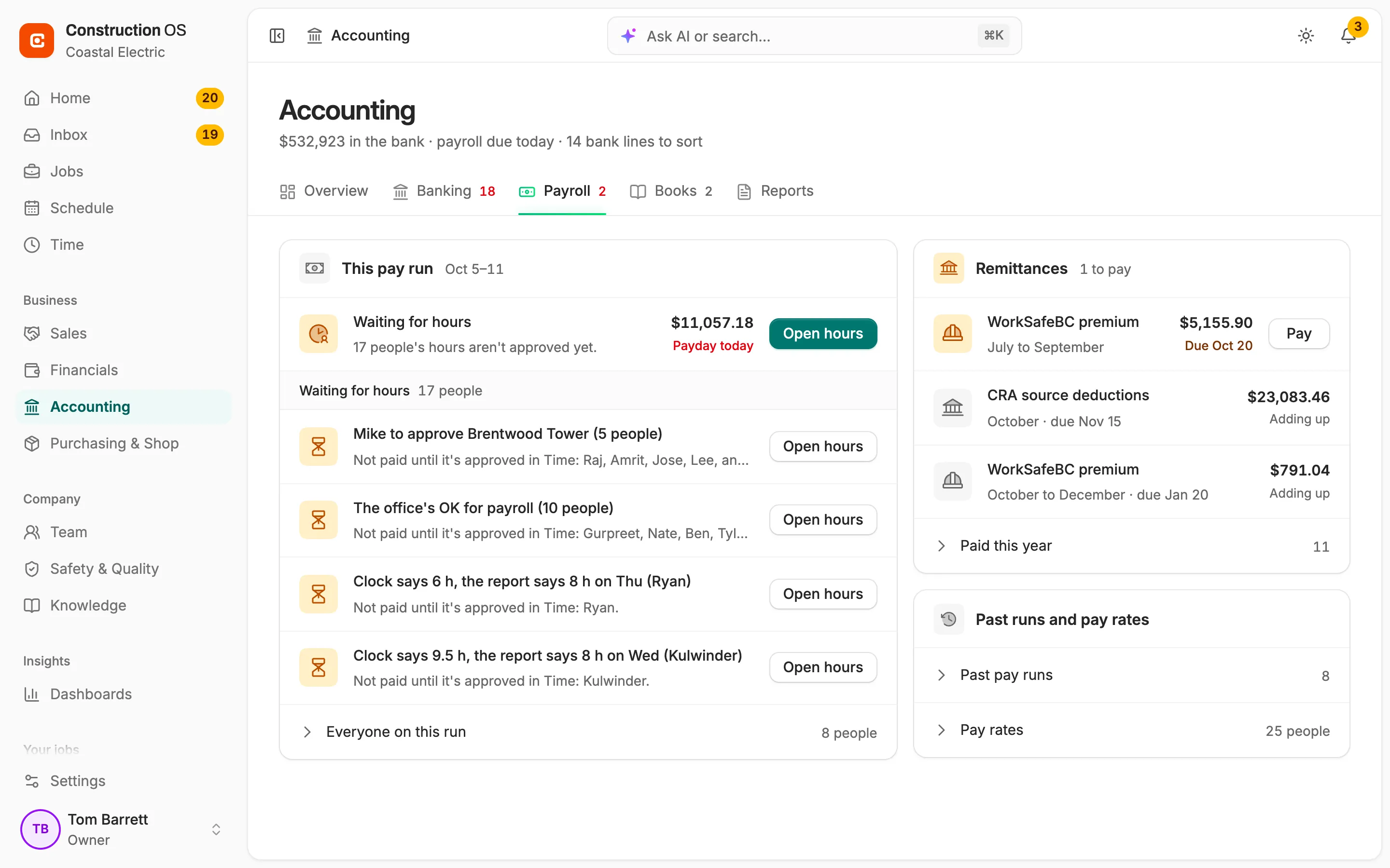 Payroll: this pay run, built from approved timesheets.